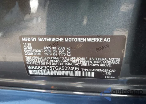 2016 BMW 328I xDrive z USA, uszkodzony, nr VIN WBA8E3C57GK502495